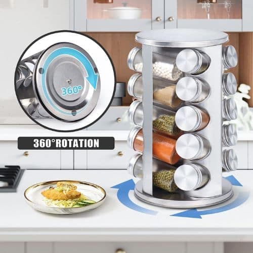 Especiero Giratorio Set De 20 Cilindro Acero Inoxidable 2