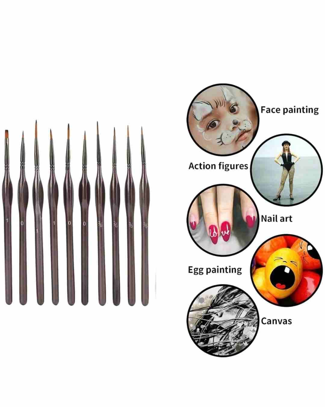 Set De Pinceles Punta Fina o Chata 10 Piezas Ergonomicos Arte Manualidades 5