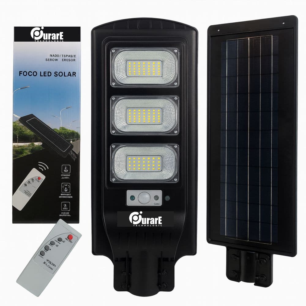 Foco Solar Led 90w Sensor Y Control Brazo Metal Exterior Calle Jardín