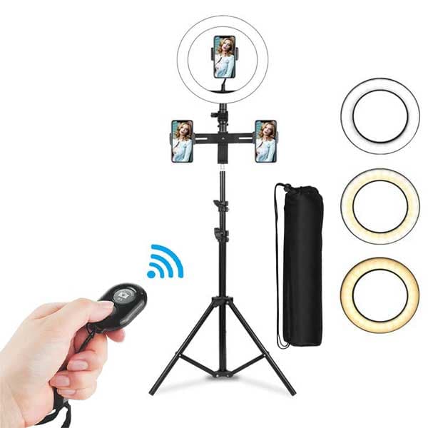 Aro Luz Led 26 cmt Tripode Bolso y Boton Bluetooth 3 Soportes