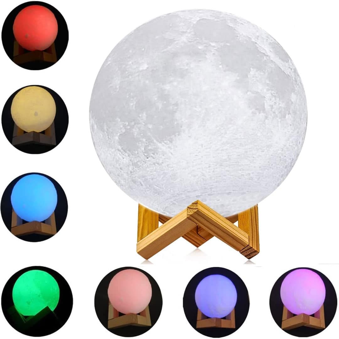 Lampara Luna 3d Táctil Veladora 7 colores 18 cmt