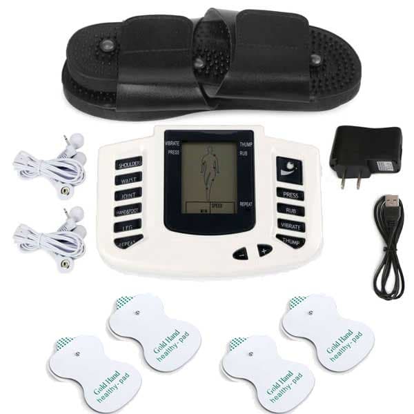 Electroestimulador Tens Masajeador 4 Parches + Chancletas Masajeadoras