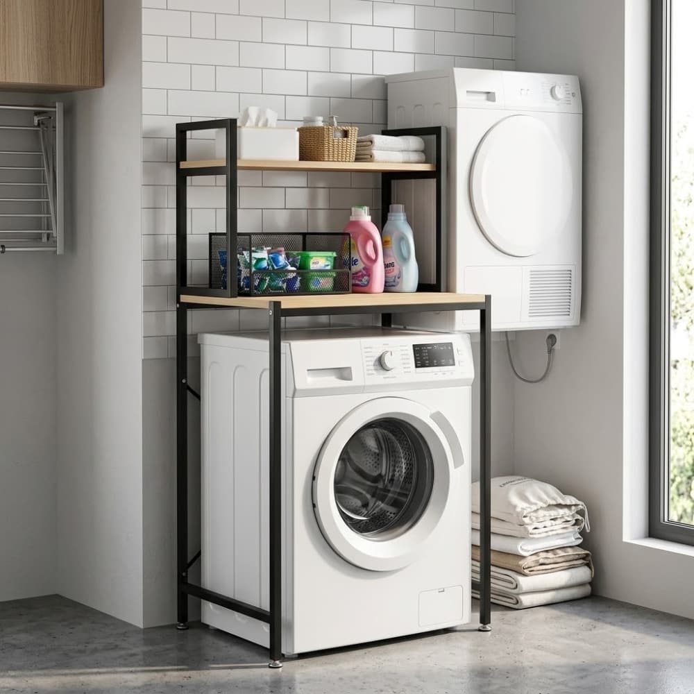 Estanteria Rack Organizador Para Lavarropas Metal Y Madera 145cm Color Negro