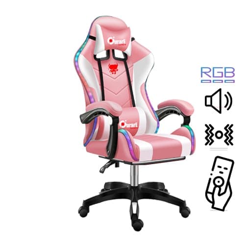 Silla Gamer Led Parlantes Reclinable Masaje Posabrazos Cojines