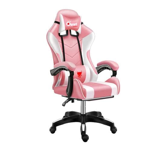 Silla Gamer Reclinable Posabrazos Cojines con Masajeador Rosada