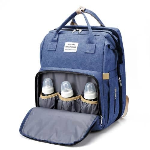 Bolso Mochila Maternal Bebe Con Cuna Azul