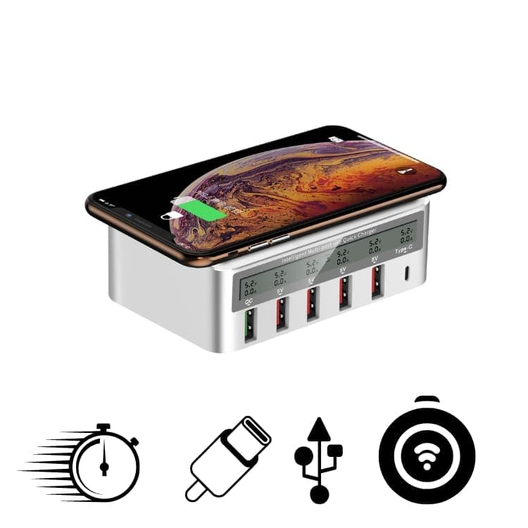 Cargador Multiple Usb Tipo C Carga Qi Rapida Con Pantalla