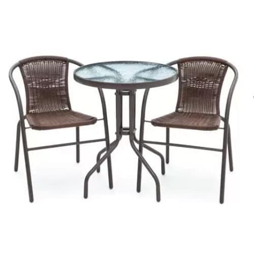 Juego De Jardín Sillas De Ratan Mesa De Vidrio Marrón