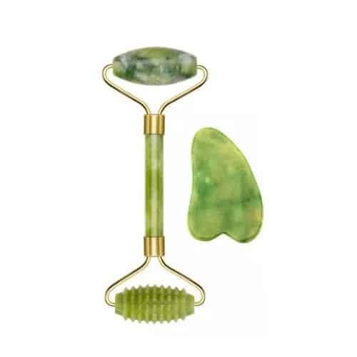 Rodillo Facial Masajeador Surcado Jade Y Piedra Gua Sha