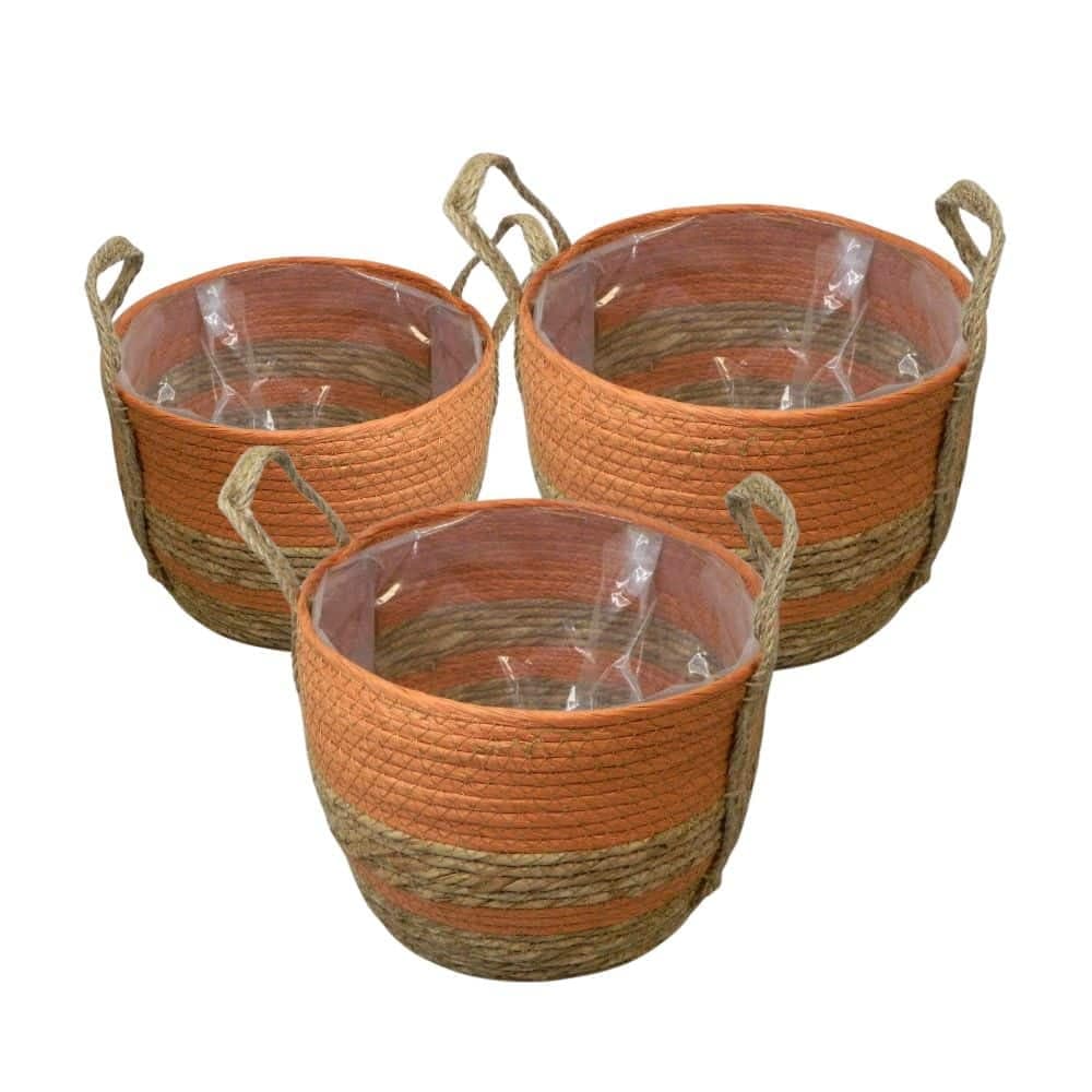 Set de 3 Cestos de Junco Natural con Manijas Elegancia y Organización en Uno