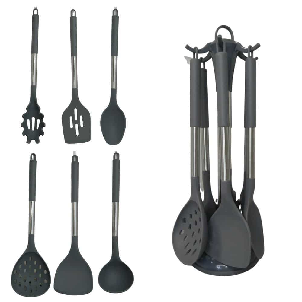 Set De 6 Espatulas Utensilios De Silicona + Soporte Completo