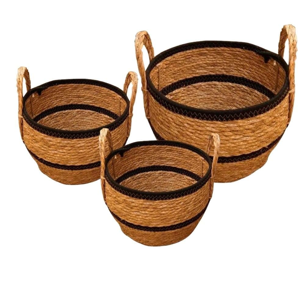 Set de 3 Cestos de Junco Natural con Manijas Elegancia y Organización en Uno