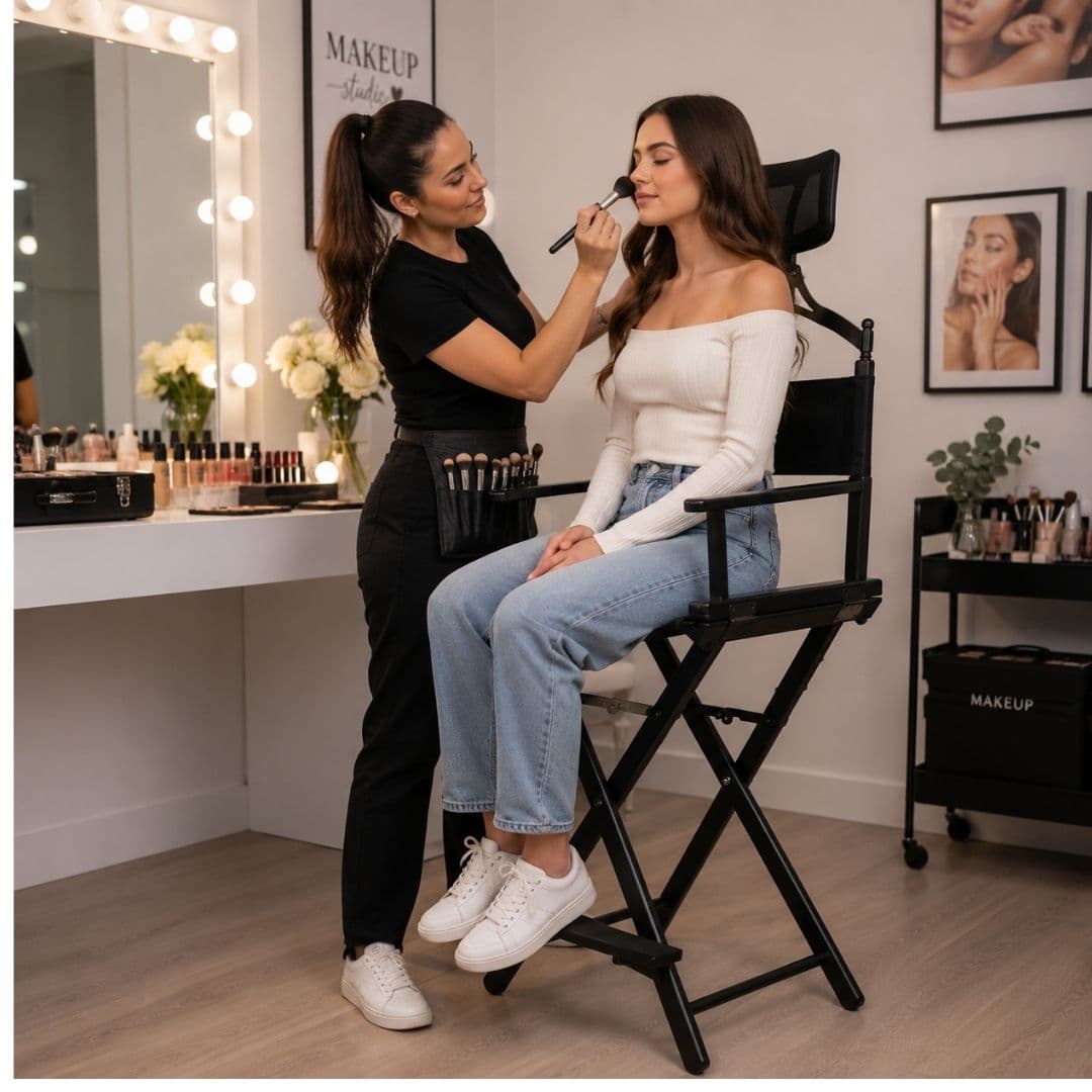 Silla Artistica Para Maquillaje Tipo Director Cine Plegable Con Apoyapies
