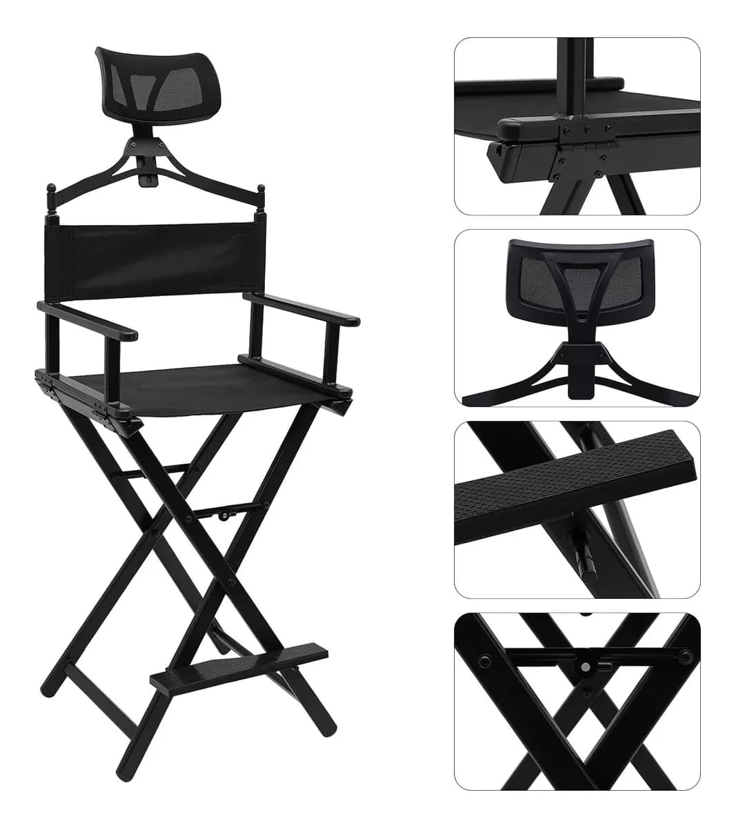 Silla Artistica Para Maquillaje Tipo Director Cine Plegable Con Apoyapies