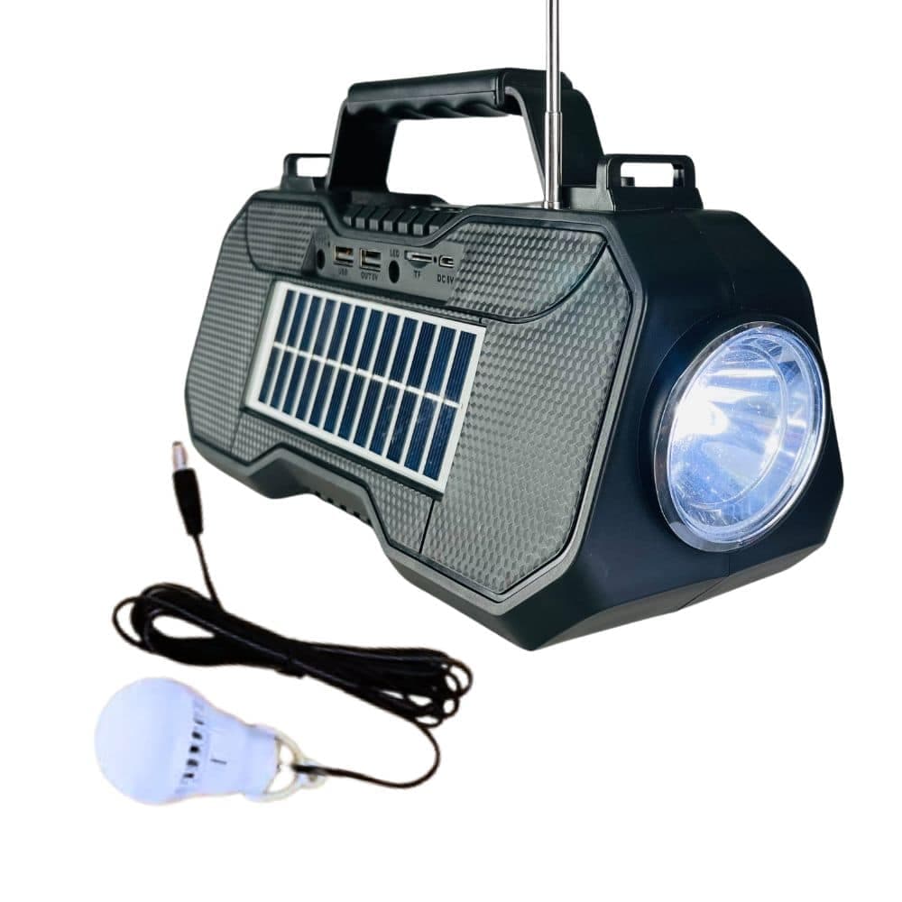 Radio Parlante Bluetooth Linterna Solar Powerbank Fm con Lampara Auxiliar de Colgar