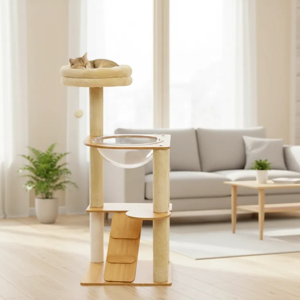 Torre para gatos madera 110cm Purare PETS rascador premium con casas y plataformas