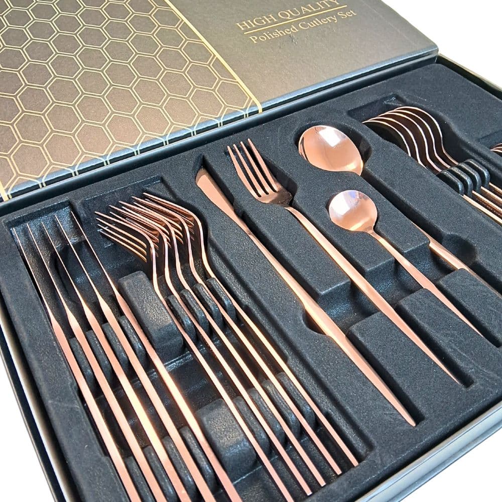 Set de 24 Cubiertos Acero Inoxidable Modernos Color Cobre