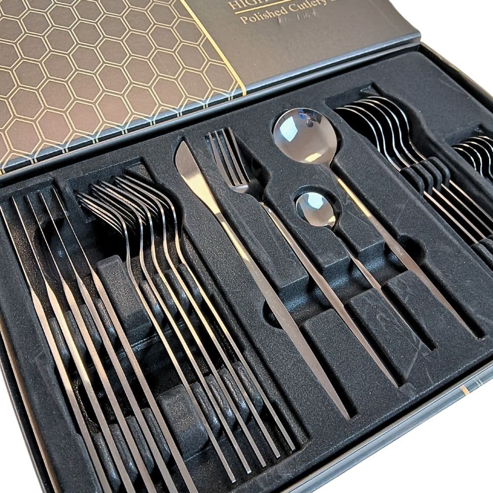 Set De 24 Cubiertos Acero Inoxidable Modernos Color Negro