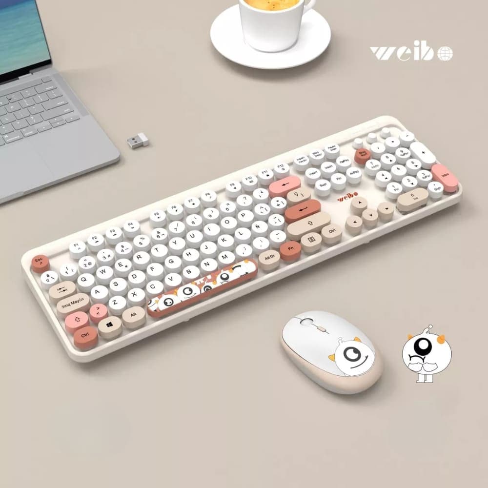 Set Teclado y Mouse Retro Inamabrico Español QWERTY