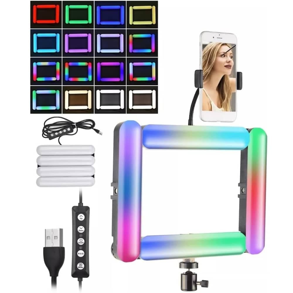 Aro LED Cuadrada Modular RGB con Tripode y Control