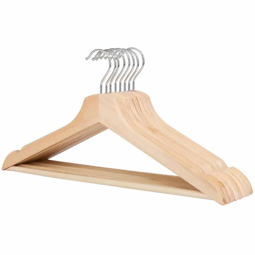 Pack 3 Perchas De Madera Con Soporte Pantalones