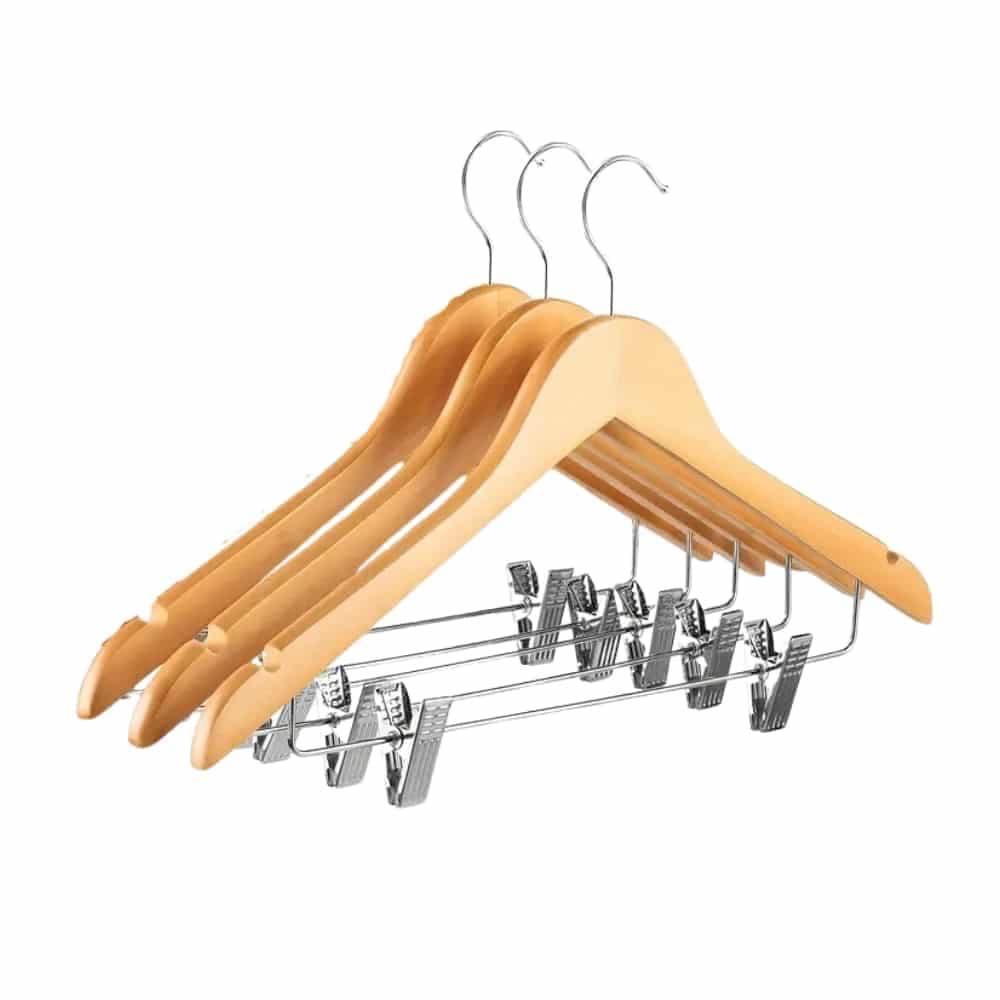 Set 3 Perchas De Madera Con Ganchos 44cm