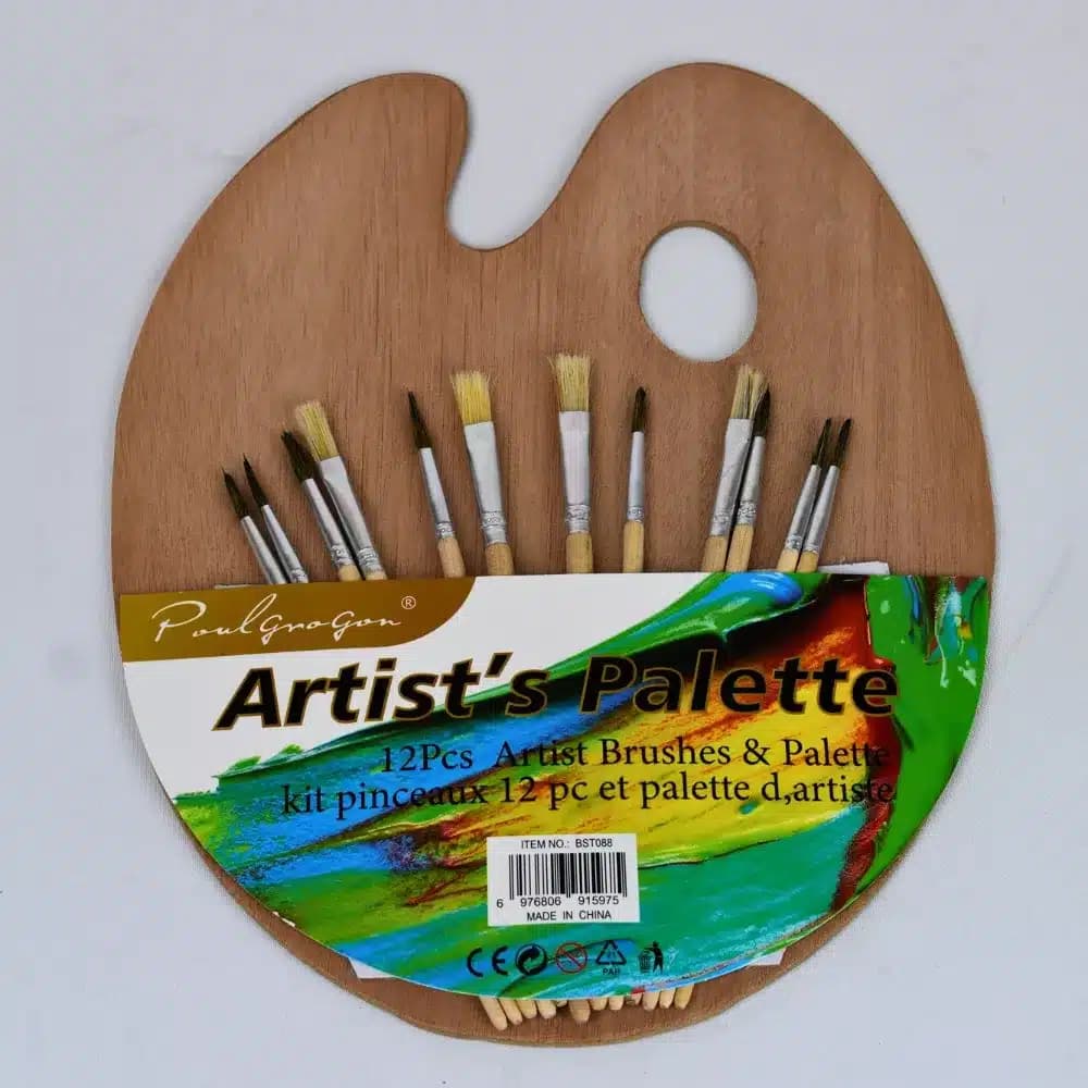 Paleta De Pintor Mezcladora En Madera Para Oleo +12 Pinceles