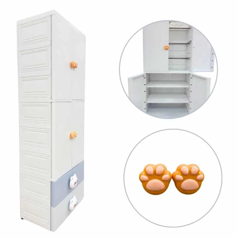 Ropero Plástico Rígido Infantil Con Puertas, Cajones Y Perchero 177x65,5x39cm