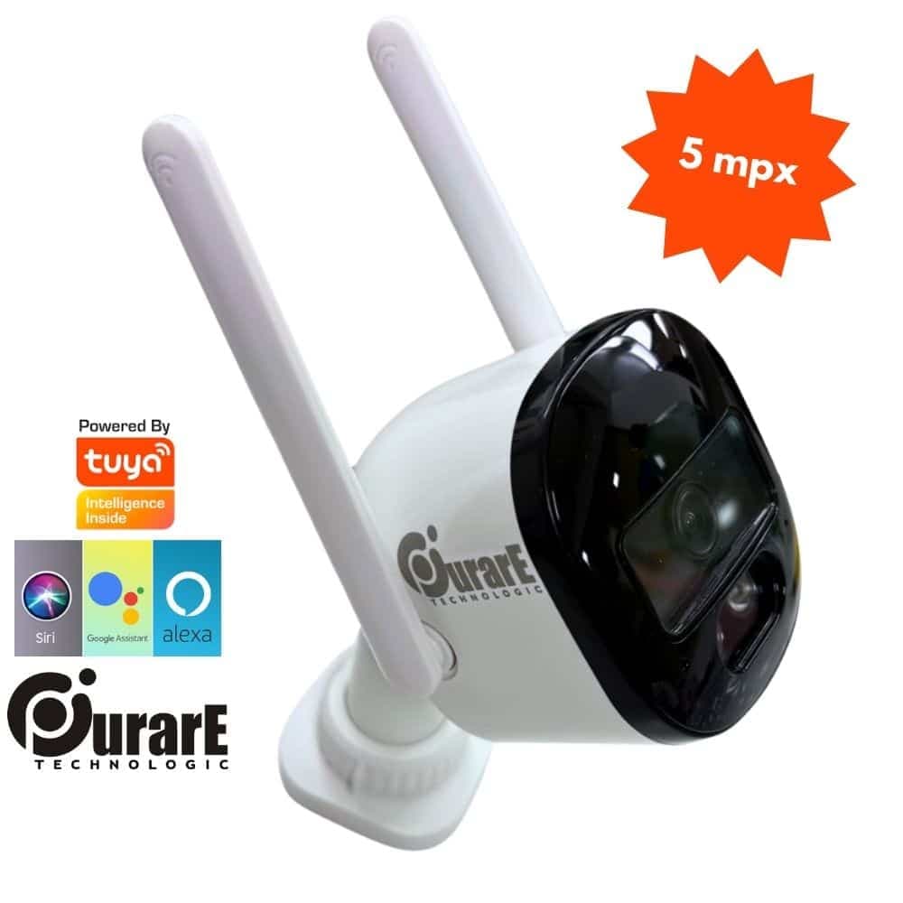 Camara Bullet Purare Technologic 2 Atenas 5mpx Visión Nocturna App Tuya Smart Interior Exterior Sensor de Movimiento