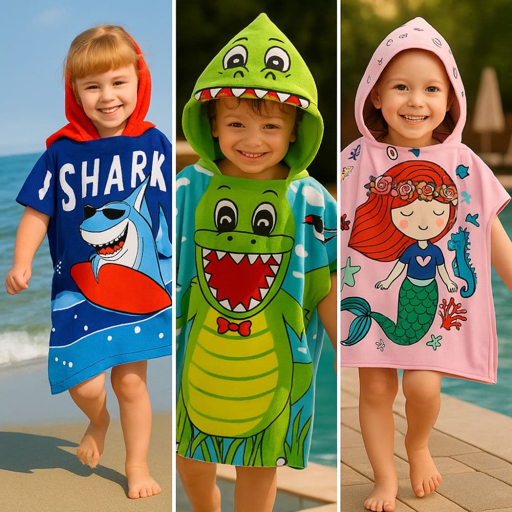 Poncho Toalla Infantil Microfibra con Capucha Bata Super Absorbente y Secado Rapido 120CM apta Playa Baño Piscina