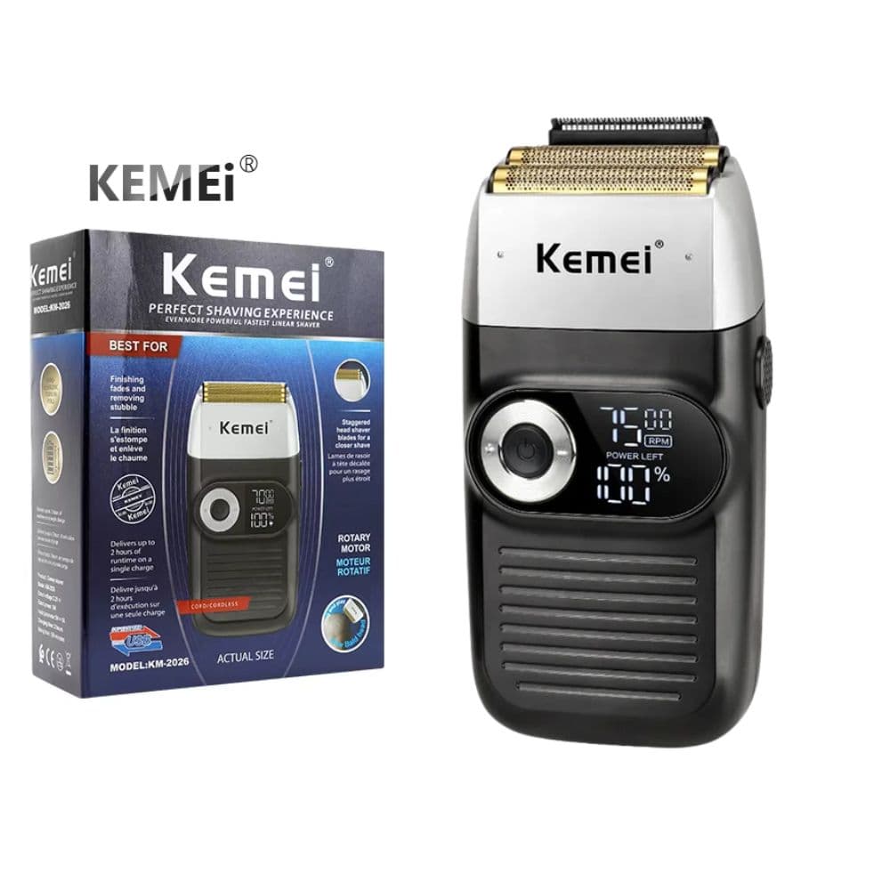Afeitadora Kemei Km 2026 Negra Recargable Con Cabezal Triple Y Cuchillas De Acero Inoxidable