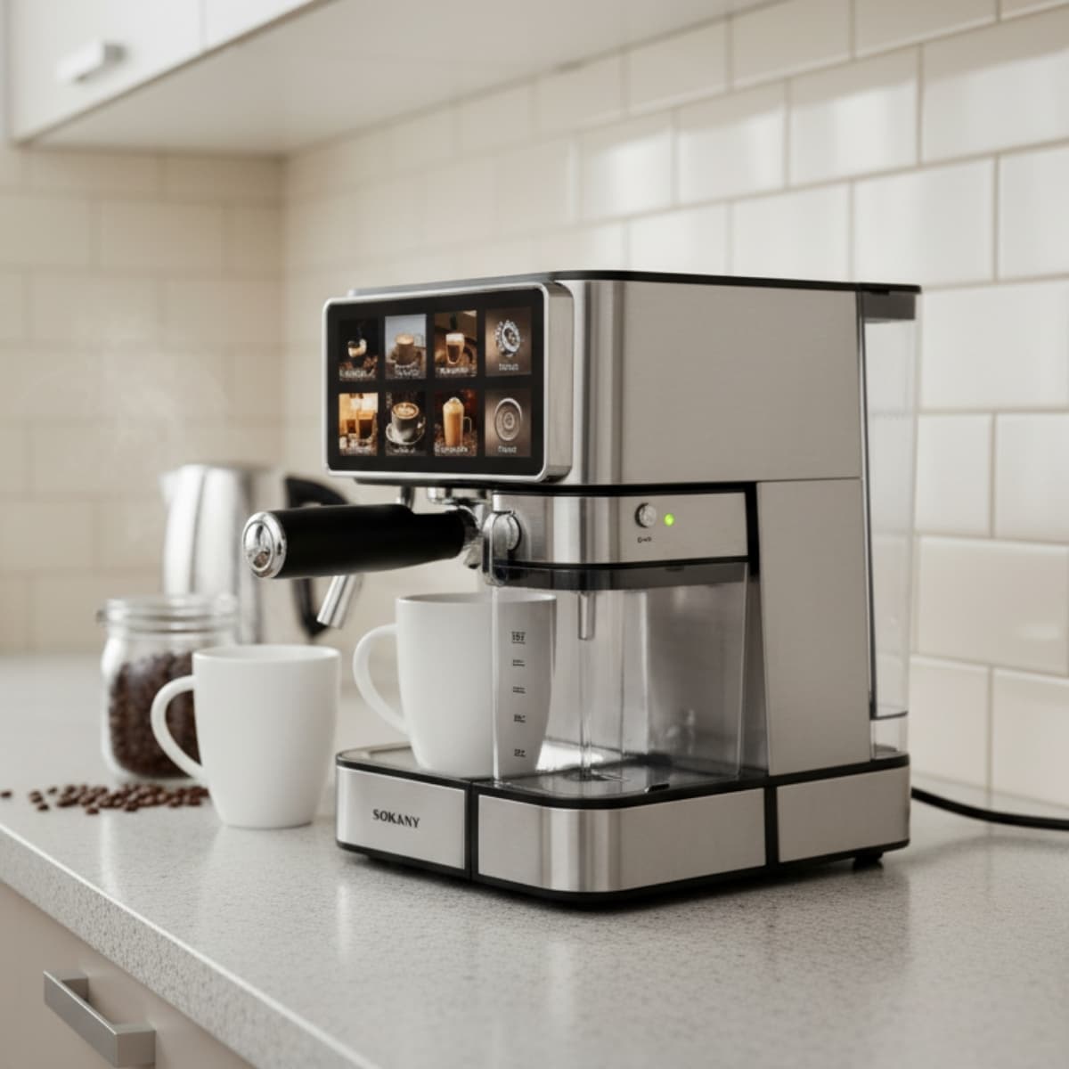 Cafetera Expreso 1.8l 1800w 20bar Marca Sokany Capuchino Digital Táctil Con Deposito de Leche
