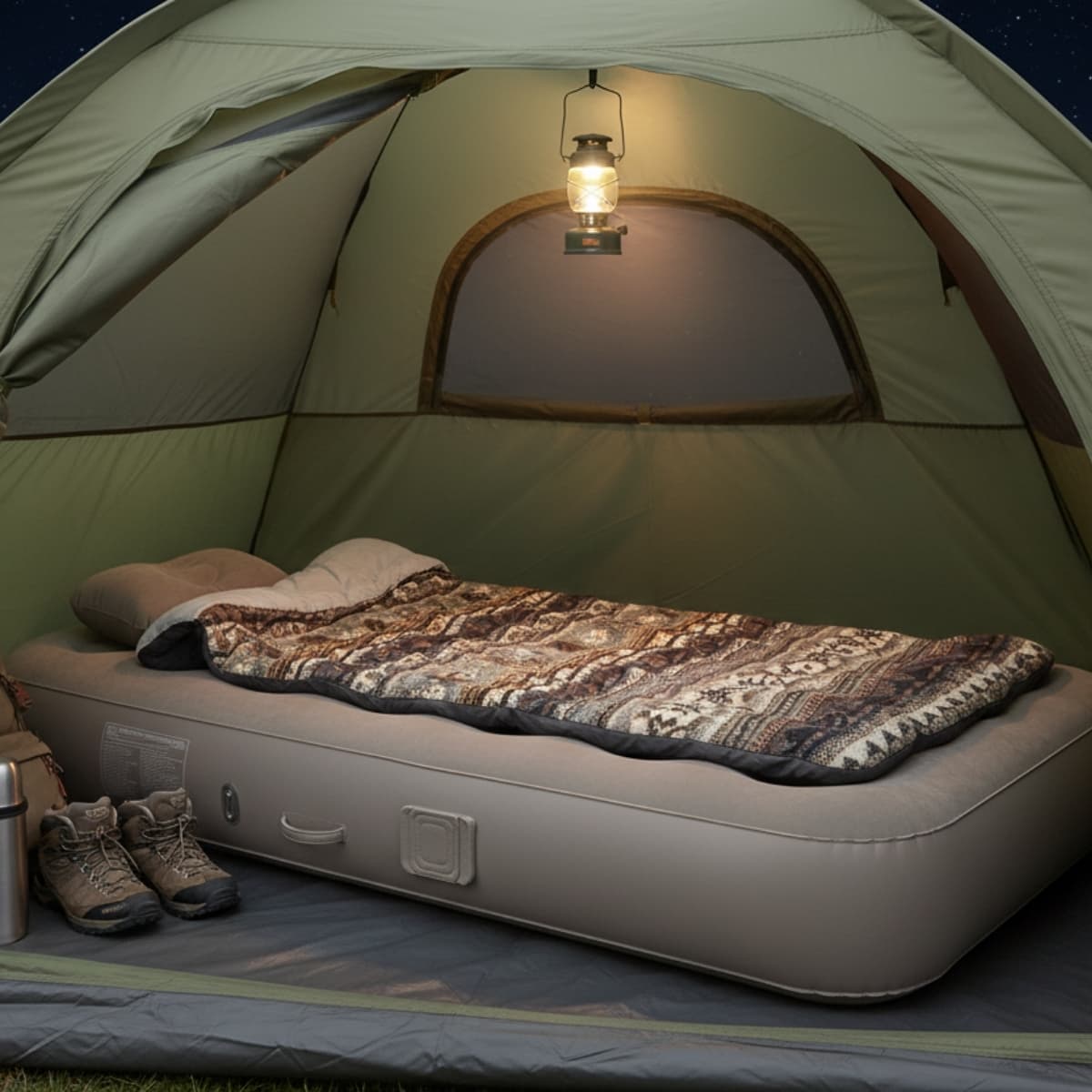 Cama Colchon Inflable Con Bomba Recargable Usb Automática Y Almohada Automatica