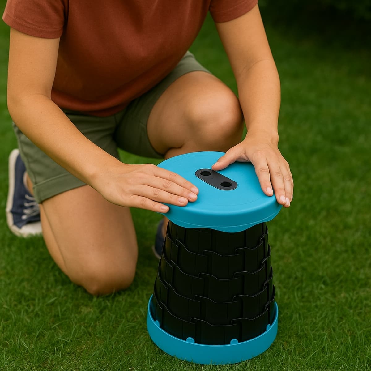 Banco plegable telescopico resistente portatil 44x25 cm ajustable hasta 300 kg ideal para camping, pesca y actividades al aire libre COLOR AZUL