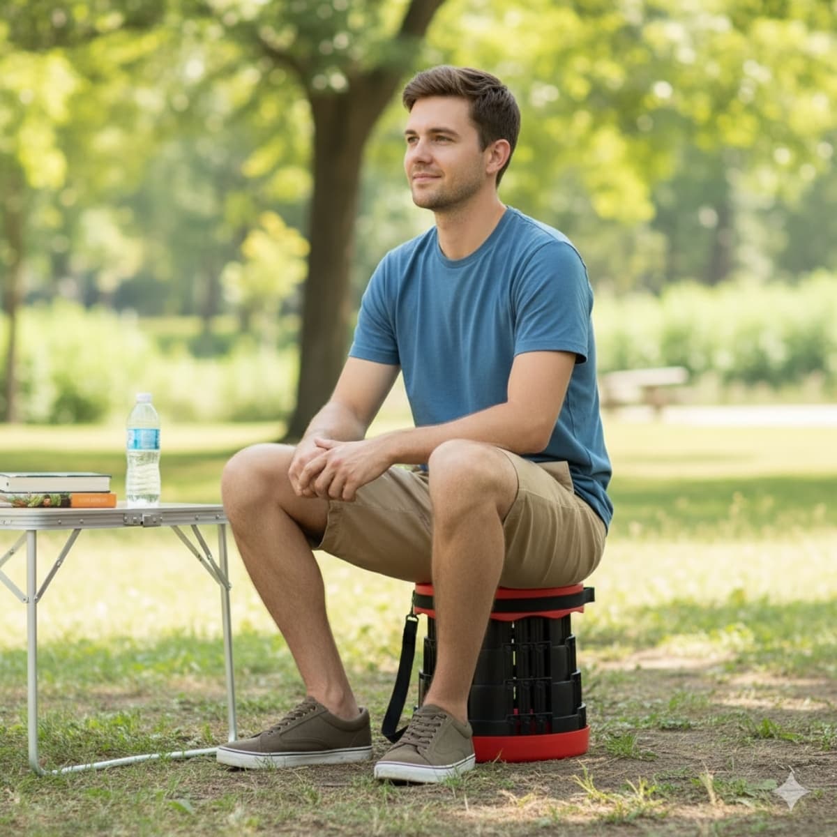 Banco plegable telescopico resistente portatil 44x25 cm ajustable hasta 300 kg ideal para camping, pesca y actividades al aire libre COLOR ROJO