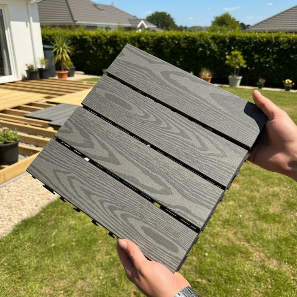 Baldosa Piso Deck WPC Exterior Encastrable 30x30 Gris Oscuro Antideslizante