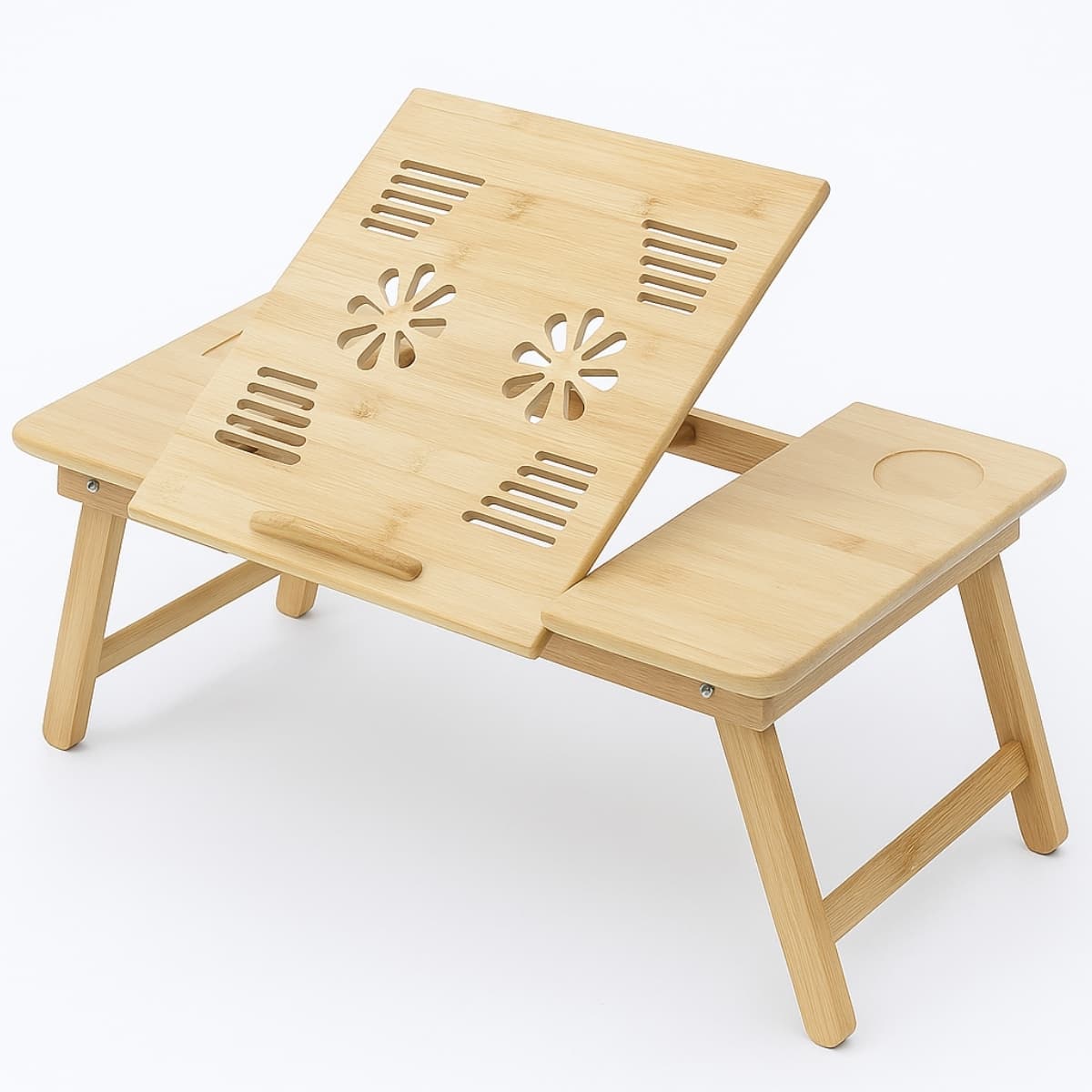 Mesa Plegable Para Laptop Bambu Inclinable Ventilada 70x35x21cm Escritorio Portátil