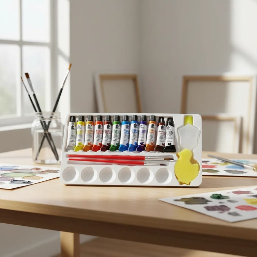 Pack Pinturas Acrilicas Colores Vibrantes 12 Tubos 6ml Con Pinceles Regalo Arte Manualidades