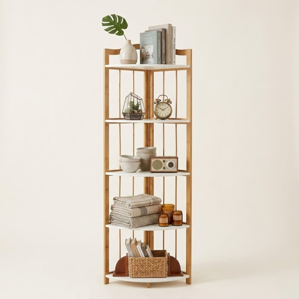 Estantería esquinera bambú 5 estantes 130cm Purare Home moderna ahorra espacio