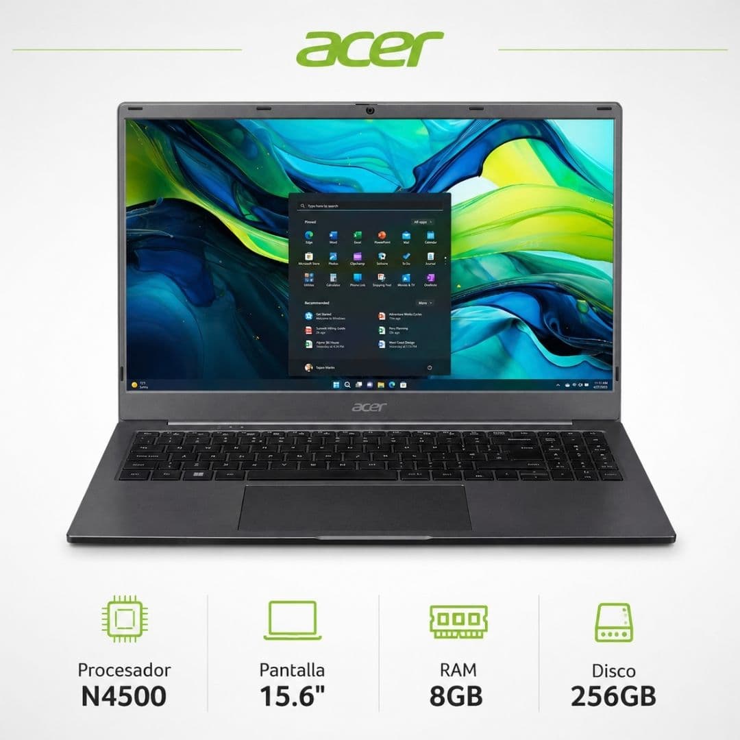 Notebook Acer Lite Core N4500 Con Pantalla Full Hd 15.6" Disco Ssd 256gb Memoria RAM 8GB Windows