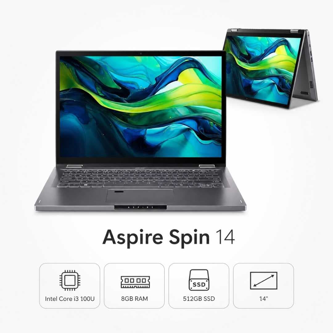 Notebook Acer 2 En 1 Aspire Spin 14 Procesador I3 100u Memoria Ram 8gb Disco Duro 512gb M2 Ssd Pantalla 14 Pulgadas